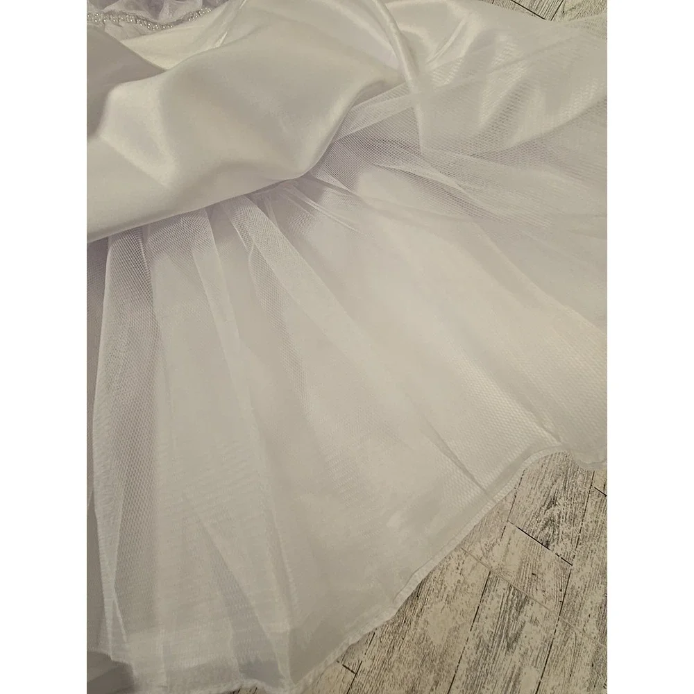 Bonnie Jean Communion Dress 7 Flutter Sleeve Flower Girl White Lace NEW